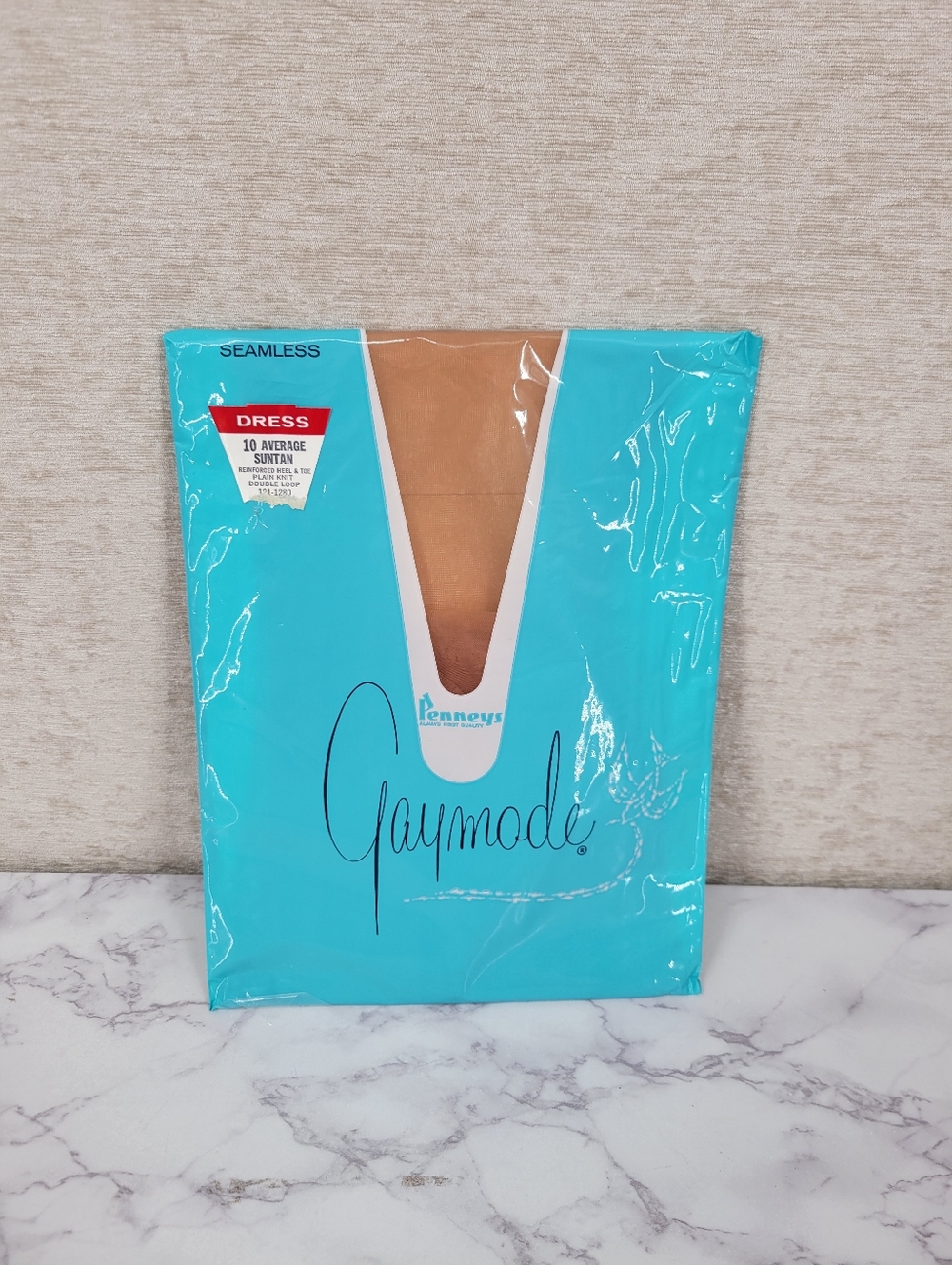 Gaymode Vintage Seamless Thigh High Pantyhose Nylon Double Loop Knit Suntan